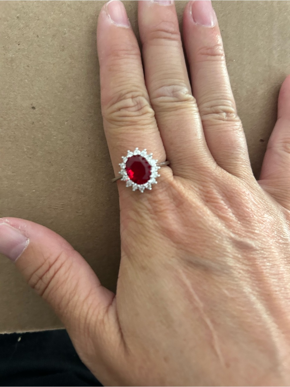 4/$100 RUBY Silver Red Oval Halo Ring SIZE 10